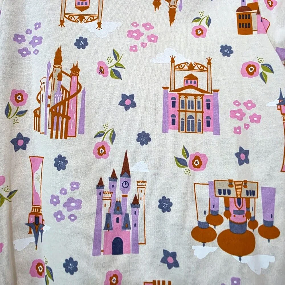 Disney Princess Dress Toddler Girls Castle Print Drop Waist Long Sleeves 2T-4T